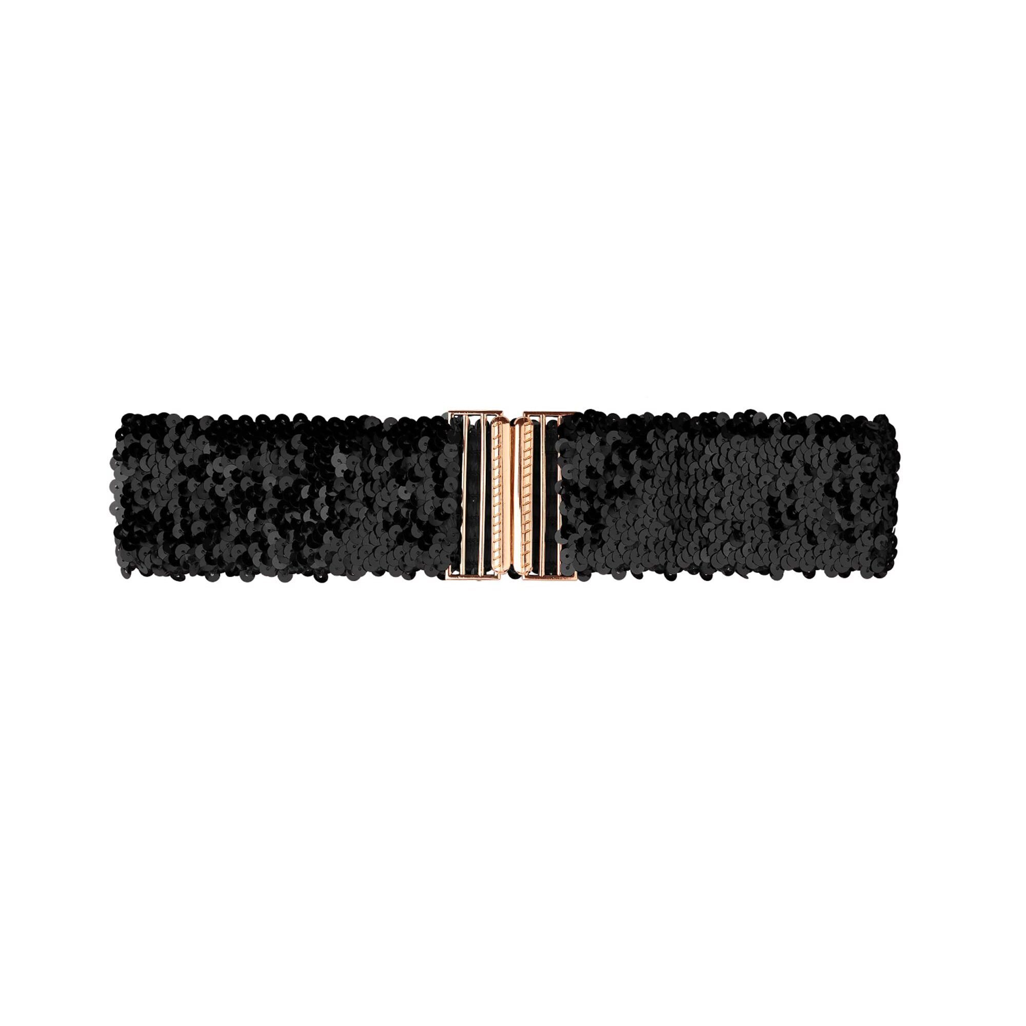 5217 Womens Elastic Waist Belt Sequins Decor Metal Interlock Buckles Belts